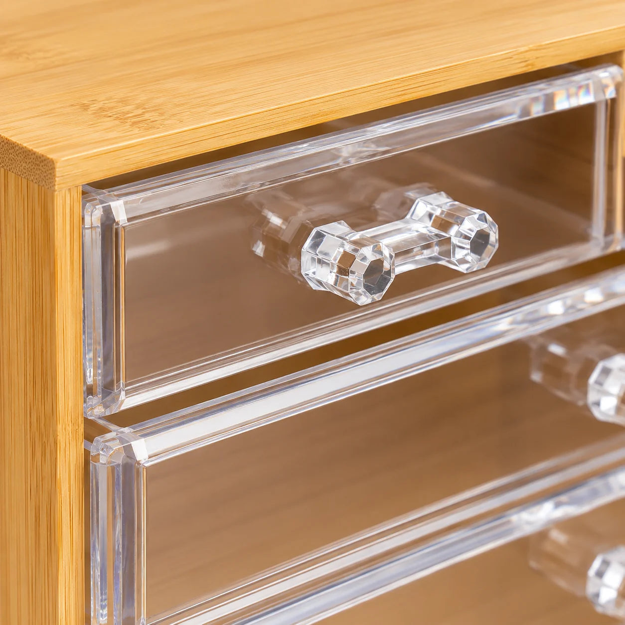 Moonval Bamboo Storage Organizer, Acrylic Drawer Organizer Box for Kitchen, Bathroom & Office