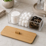 Moonval Bamboo Storage Box, 3-Compartment Organizer for Kitchen, Bathroom & Office