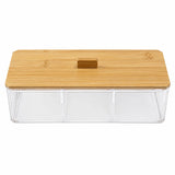 Moonval Bamboo Storage Box, 3-Compartment Organizer for Kitchen, Bathroom & Office