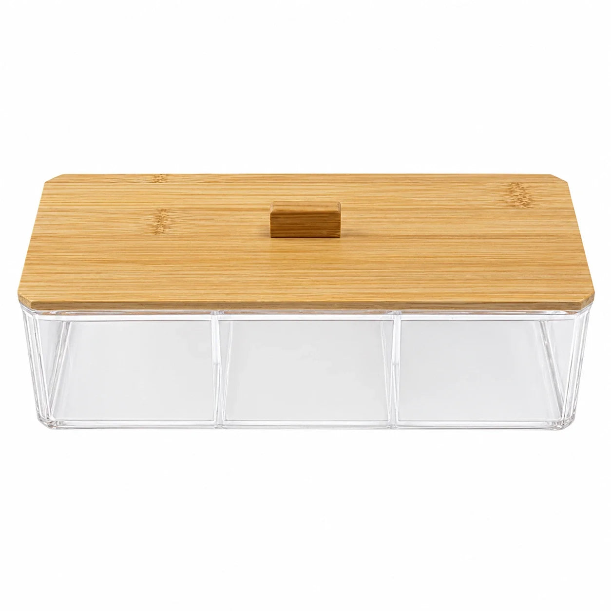 Moonval Bamboo Storage Box, 3-Compartment Organizer for Kitchen, Bathroom & Office