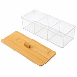 Moonval Bamboo Storage Box, 3-Compartment Organizer for Kitchen, Bathroom & Office