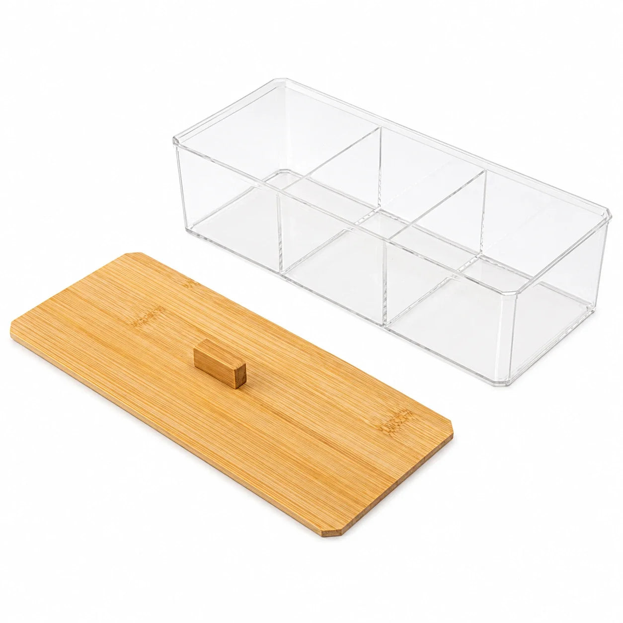 Moonval Bamboo Storage Box, 3-Compartment Organizer for Kitchen, Bathroom & Office