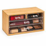 Moonval Bamboo Storage Organizer, Acrylic Drawer Organizer Box for Kitchen, Bathroom & Office