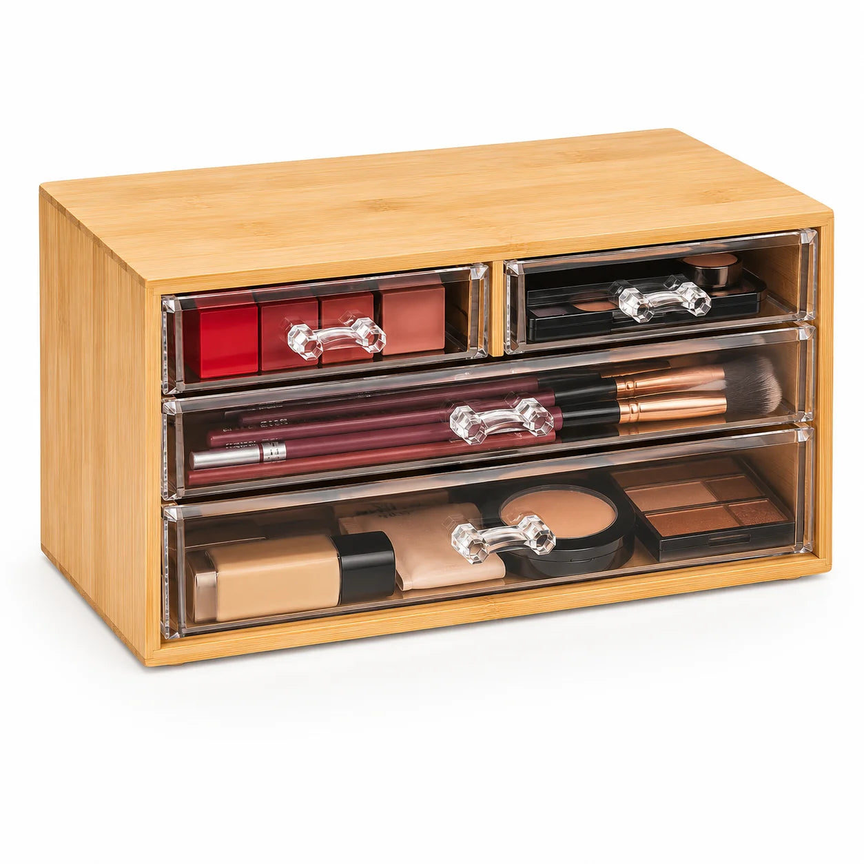 Moonval Bamboo Storage Organizer, Acrylic Drawer Organizer Box for Kitchen, Bathroom & Office