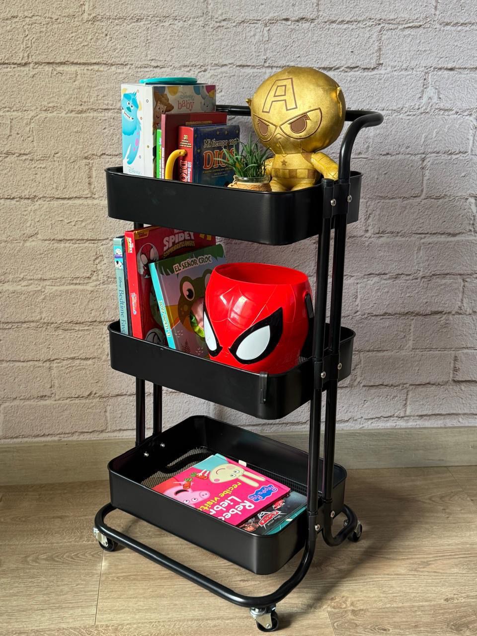 Moonval 3-Tier Rolling Utility Cart, Metal Storage Organizer with Wheels & Handle