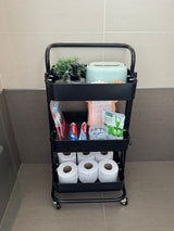 Moonval 3-Tier Rolling Utility Cart, Metal Storage Organizer with Wheels & Handle