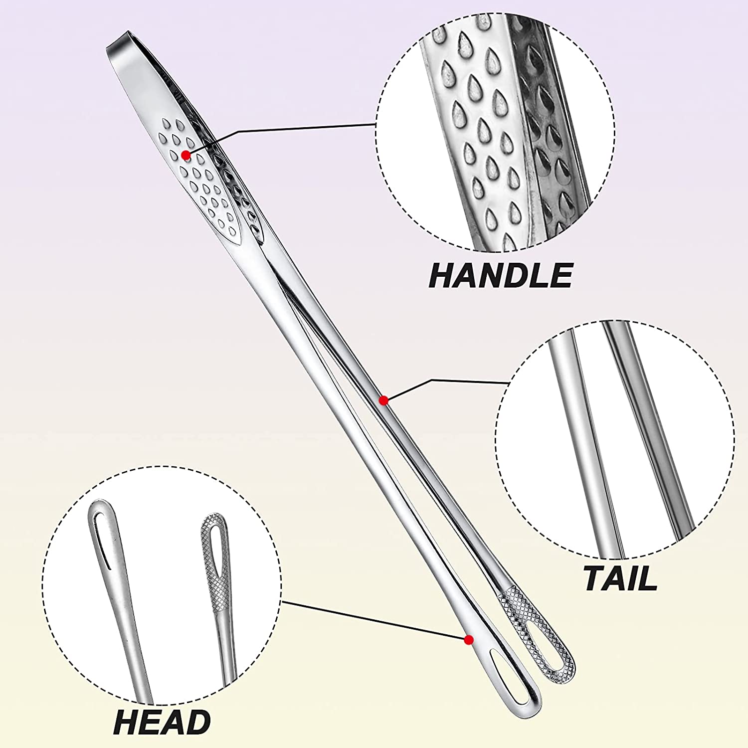 Moonval Stainless Steel BBQ Tongs, Long-Reach Kitchen & Grill Food Serving Tongs