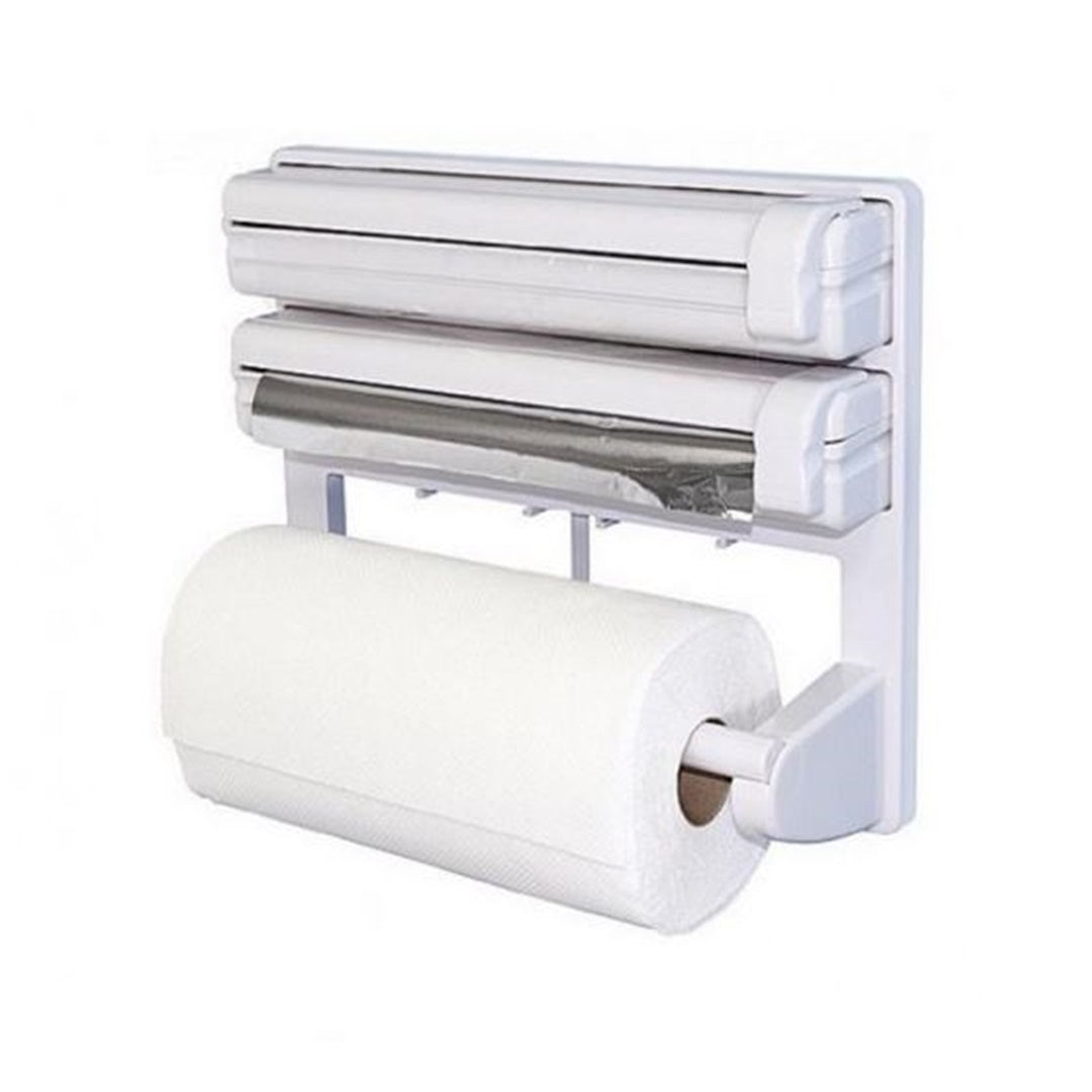 Moonval 3-in-1 Kitchen Wrap Dispenser, Foil, Cling Film & Paper Towel Holder with Cutter
