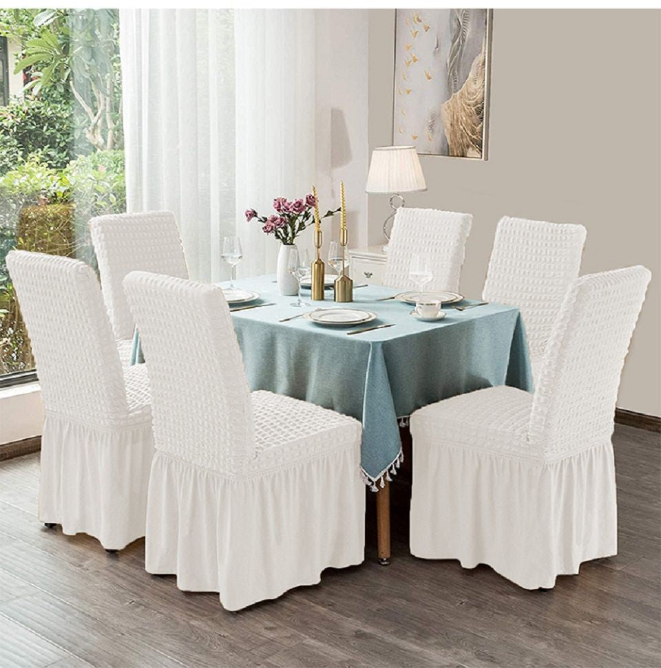 Moonval 6-Pack Stretch Dining Chair Covers, Waterproof Ruffled Slipcovers, Universal Fit