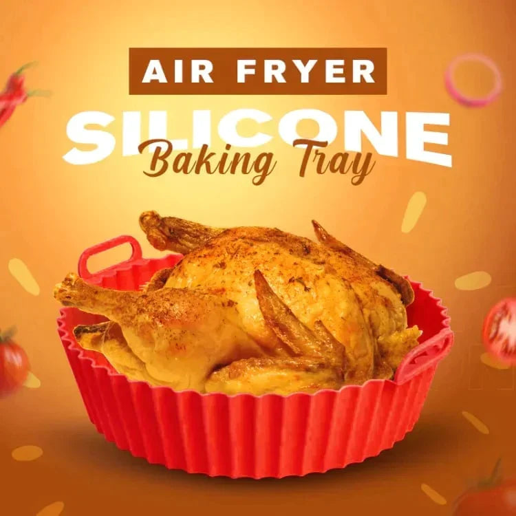 Moonval Air Fryer Silicone Liner, Reusable Heat-Resistant Baking Tray with Handles