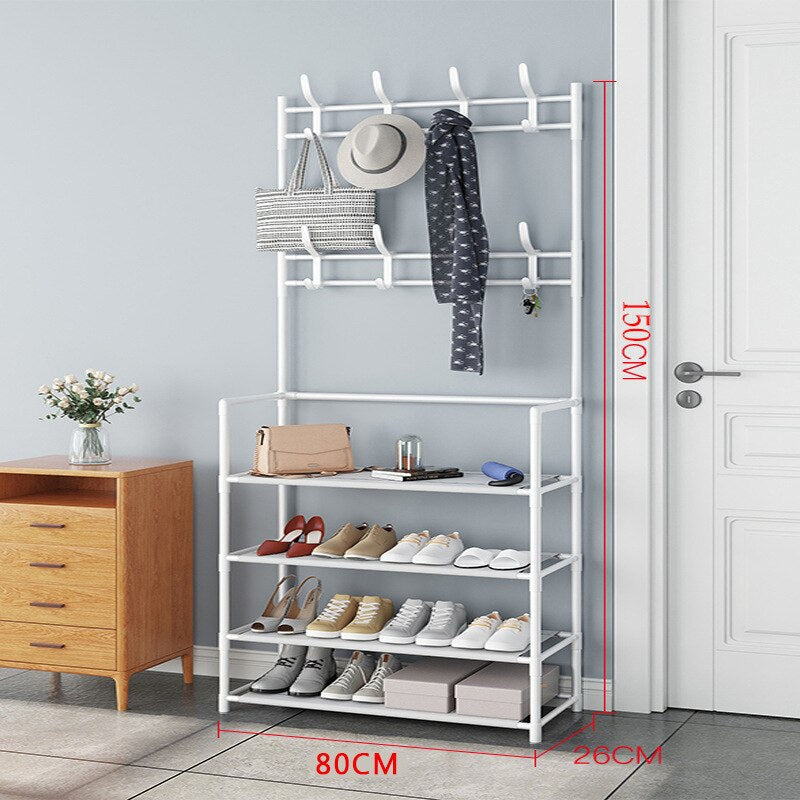 Moonval Hall Tree with Shoe Rack, Entryway Coat Stand with 4 Shoe Shelves & Storage Hooks