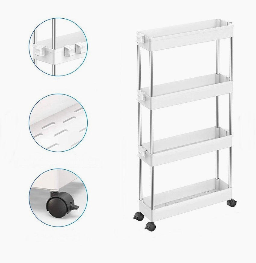 Moonval 4-Tier Slim Rolling Storage Cart, Narrow Space Organizer with Wheels