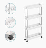 Moonval 4-Tier Slim Rolling Storage Cart, Narrow Space Organizer with Wheels