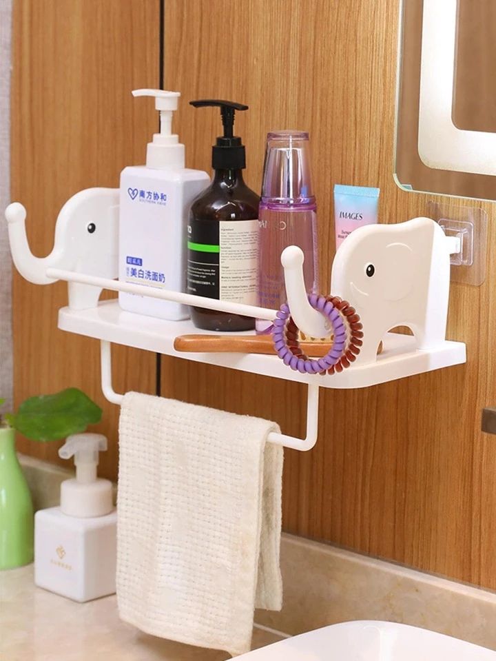 Moonval Wall-Mounted Elephant Rack, Decorative Storage Shelf with Towel Holder & Utility Hooks**