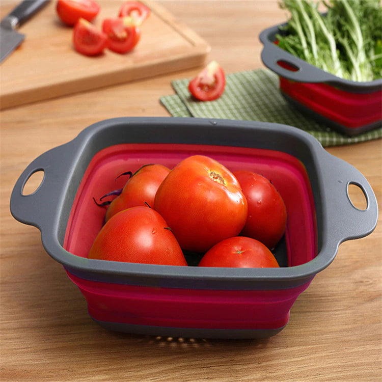 Moonval Foldable Silicone Colander Set of 2, Collapsible Kitchen Strainer with Handles
