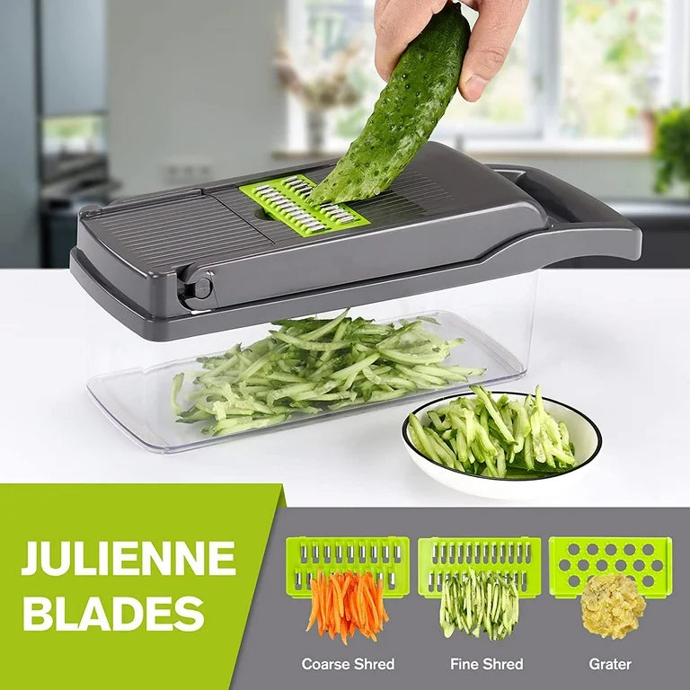 Moonval 16-in-1 Vegetable Cutter, Multifunction Food Chopper & Mandoline Slicer with Storage Container