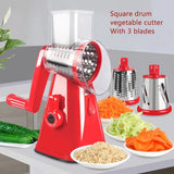 Moonval Rotary Vegetable Slicer, 3-in-1 Cheese Grater with Stainless Steel Drums