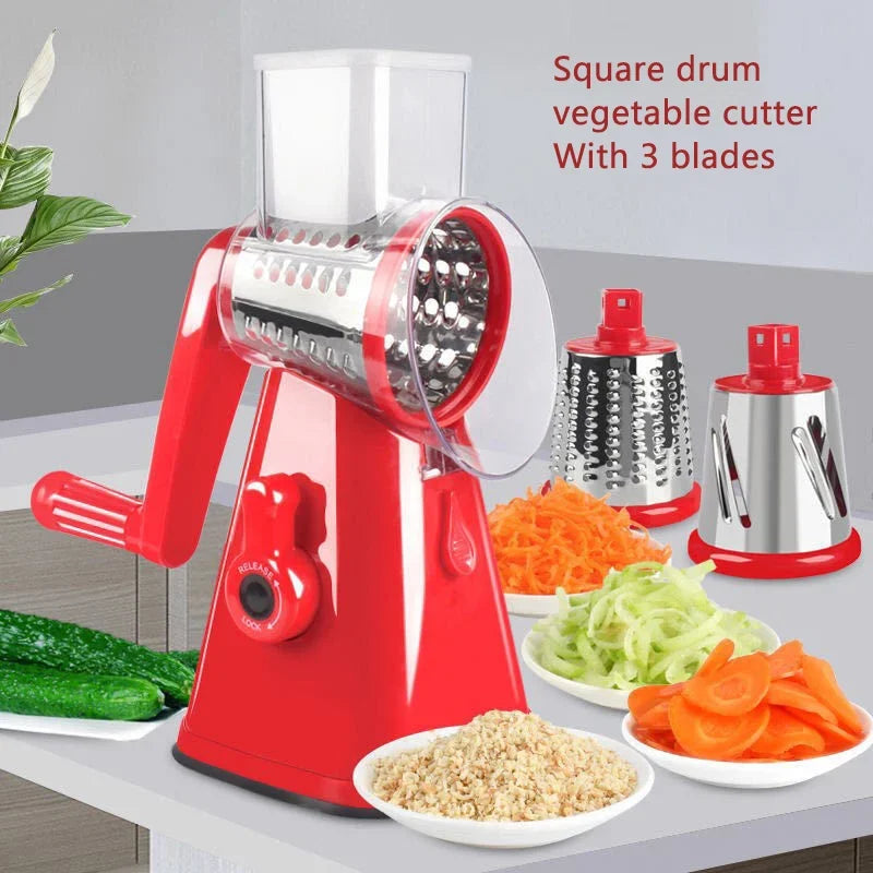 Moonval Rotary Vegetable Slicer, 3-in-1 Cheese Grater with Stainless Steel Drums