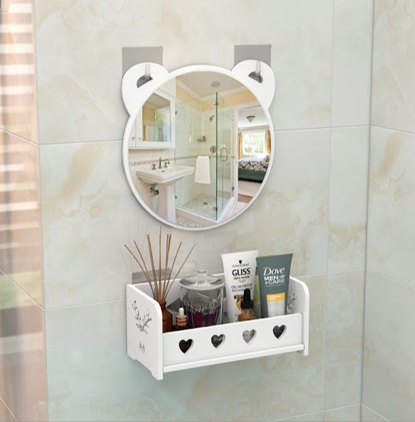 Moonval Decorative Wall Shelf with Mirror, Floating Bathroom Storage Rack, Multiple Designs