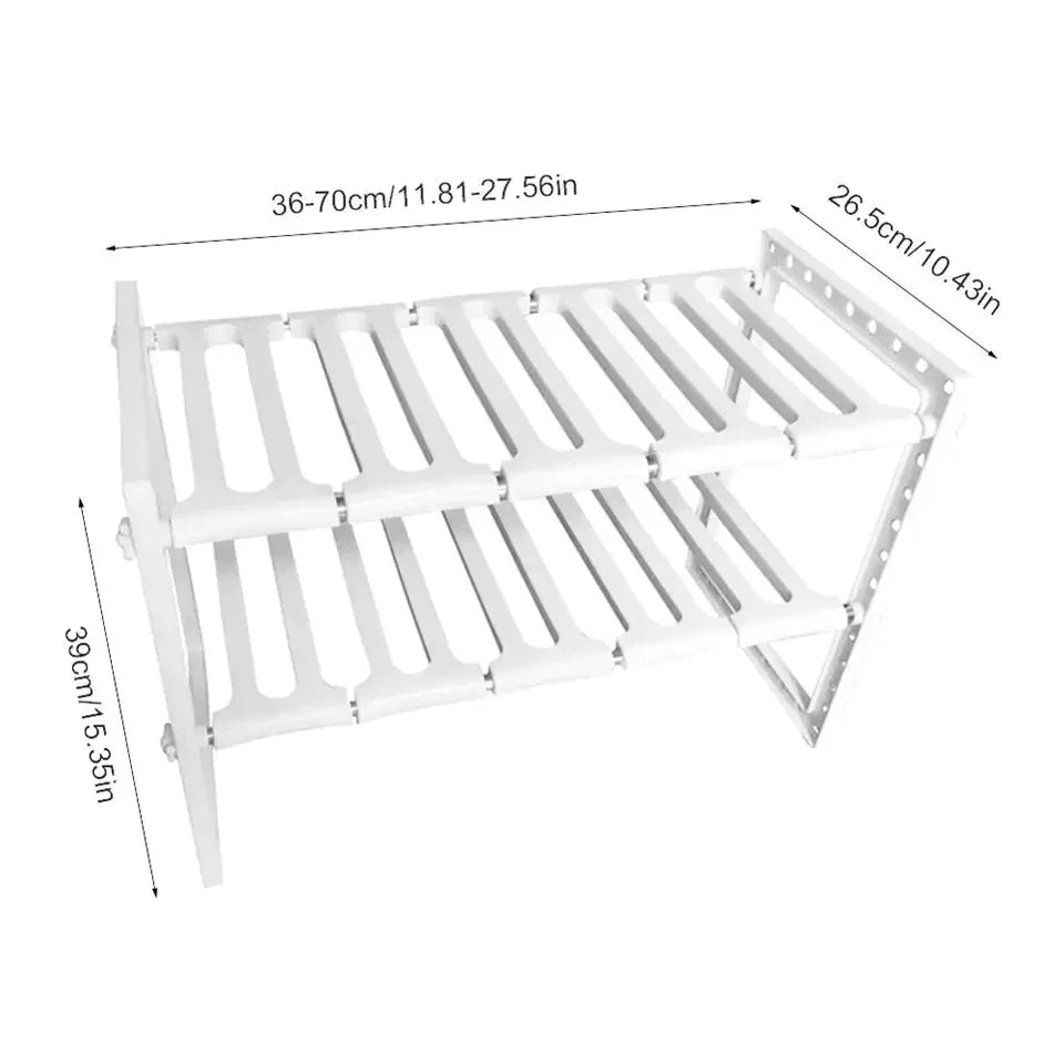 Moonval Adjustable Under Sink Shelf, Expandable Storage Organizer Rack for Kitchen & Bathroom Cabinets