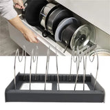 Moonval Pot & Pan Organizer Rack, Adjustable Kitchen Storage Holder for Lids, Pans & Baking Trays