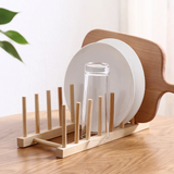 Moonval Bamboo Dish & Cutting Board Organizer, Kitchen Storage Rack for Plates, Lids & Trays