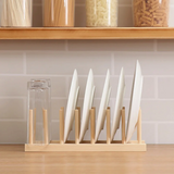 Moonval Bamboo Dish & Cutting Board Organizer, Kitchen Storage Rack for Plates, Lids & Trays