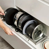 Moonval Pot & Pan Organizer Rack, Adjustable Kitchen Storage Holder for Lids, Pans & Baking Trays