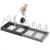 Moonval Pot & Pan Organizer Rack, Adjustable Kitchen Storage Holder for Lids, Pans & Baking Trays