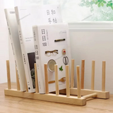 Moonval Bamboo Dish & Cutting Board Organizer, Kitchen Storage Rack for Plates, Lids & Trays