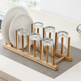 Moonval Bamboo Dish & Cutting Board Organizer, Kitchen Storage Rack for Plates, Lids & Trays