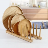 Moonval Bamboo Dish & Cutting Board Organizer, Kitchen Storage Rack for Plates, Lids & Trays