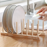 Moonval Bamboo Dish & Cutting Board Organizer, Kitchen Storage Rack for Plates, Lids & Trays
