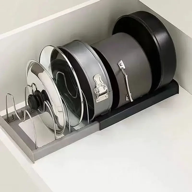 Moonval Pot & Pan Organizer Rack, Adjustable Kitchen Storage Holder for Lids, Pans & Baking Trays