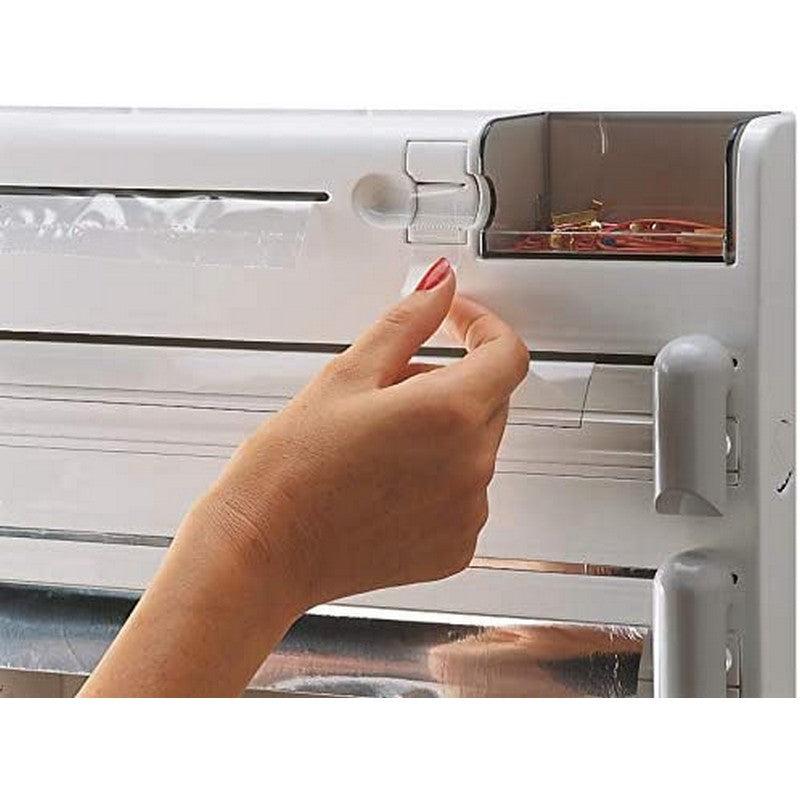 Moonval 4-in-1 Wall-Mounted Kitchen Roll Holder, Paper Towel, Foil & Wrap Dispenser with Shelf