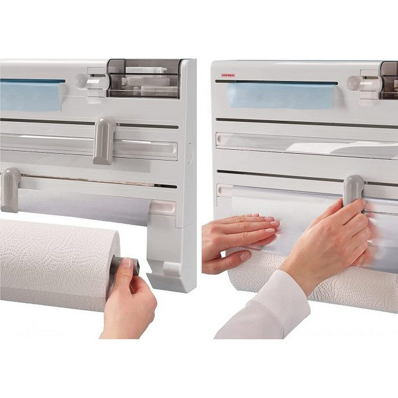 Moonval 4-in-1 Wall-Mounted Kitchen Roll Holder, Paper Towel, Foil & Wrap Dispenser with Shelf