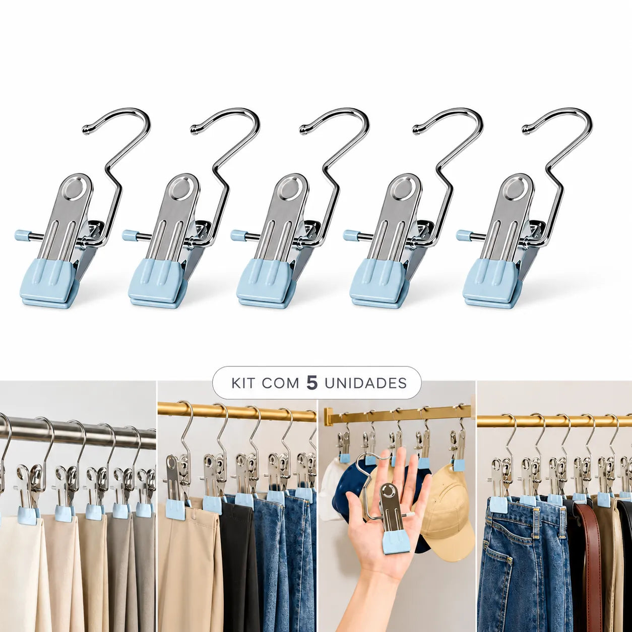 Moonval Clip Clothes Hangers, Space-Saving Adjustable Hangers for Pants, Skirts & Shorts