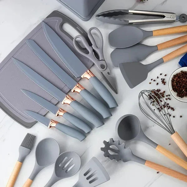 Moonval 19-Piece Kitchen Utensil Set, Complete Cooking Tool Kit with Holder for Everyday Cooking