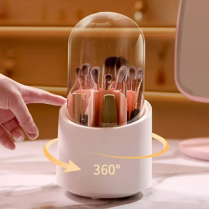 Moonval 360° Rotating Makeup Brush Holder, Cosmetic Organizer with Compartments for Vanity & Bathroom