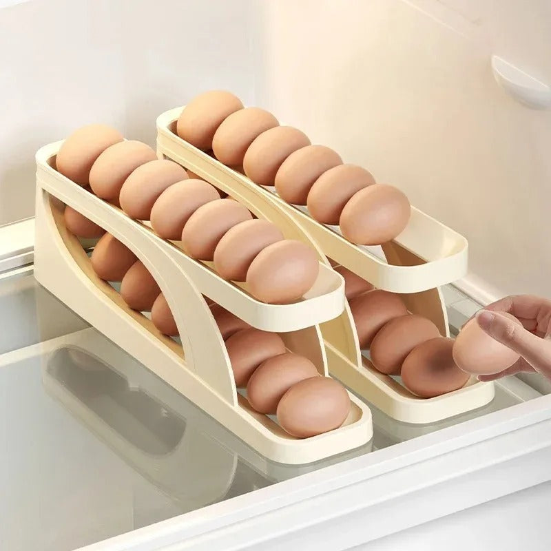 Moonval 2-Tier Egg Dispenser, Rolling Egg Storage Organizer for Refrigerator & Kitchen Counter