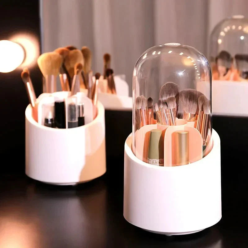 Moonval 360° Rotating Makeup Brush Holder, Cosmetic Organizer with Compartments for Vanity & Bathroom