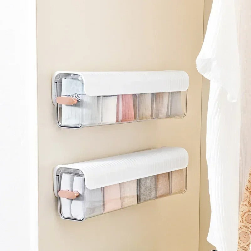 Moonval Wall-Mounted Underwear Storage Box, Self-Adhesive Organizer for Bras, Socks & Undergarments