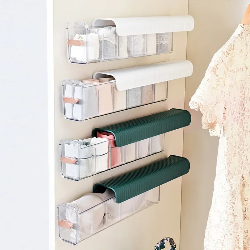Moonval Wall-Mounted Underwear Storage Box, Self-Adhesive Organizer for Bras, Socks & Undergarments