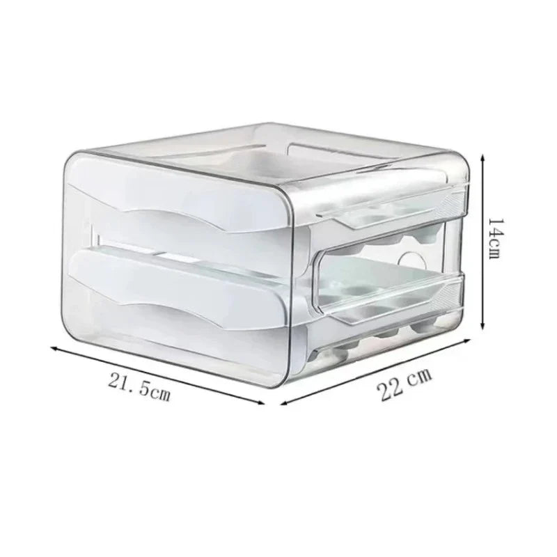 Moonval Double-Layer Egg Storage Box, Clear Acrylic Refrigerator Organizer with Pull-Out Drawers