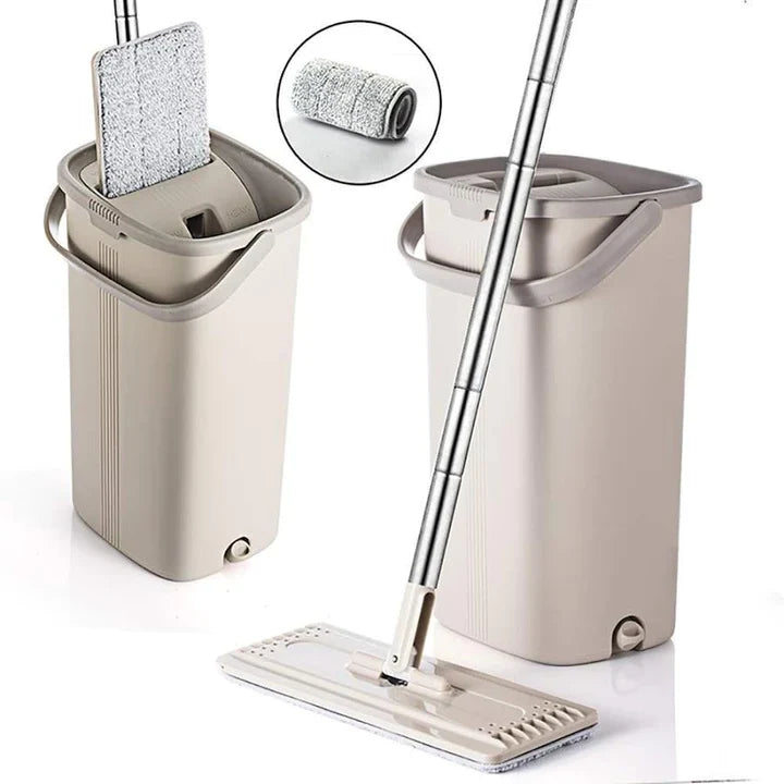 Moonval Flat Mop & Bucket Set, Foldable Self-Cleaning Floor Mop with Compact Wash Bucket