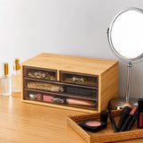 Moonval Bamboo Storage Organizer, Acrylic Drawer Organizer Box for Kitchen, Bathroom & Office