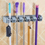 Moonval Broom & Mop Organizer, Wall-Mounted Storage Rack with Heavy-Duty Holders & Utility Hooks