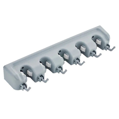 Moonval Broom & Mop Organizer, Wall-Mounted Storage Rack with Heavy-Duty Holders & Utility Hooks