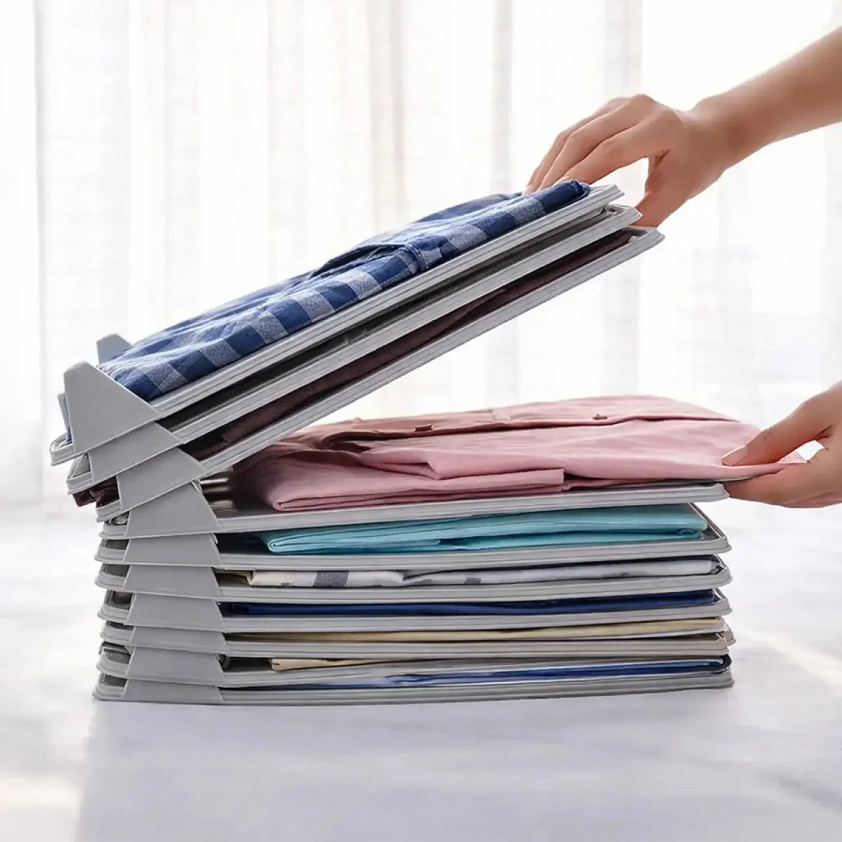 Moonval Stackable Closet Organizer, 10-Pack Foldable Clothes Shelf Divider for Wardrobe Storage