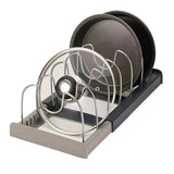 Moonval Pot & Pan Organizer Rack, Adjustable Kitchen Storage Holder for Lids, Pans & Baking Trays